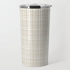 Fine Weave Minimalist Retro Mid Century Modern Pattern in Flax and White Travel Mug Gallery Image 1