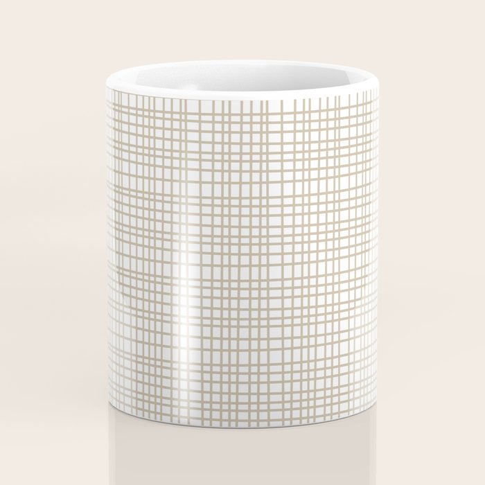 Fine Weave Minimalist Retro Mid Century Modern Pattern in Flax and White Coffee Mug Gallery Image 4
