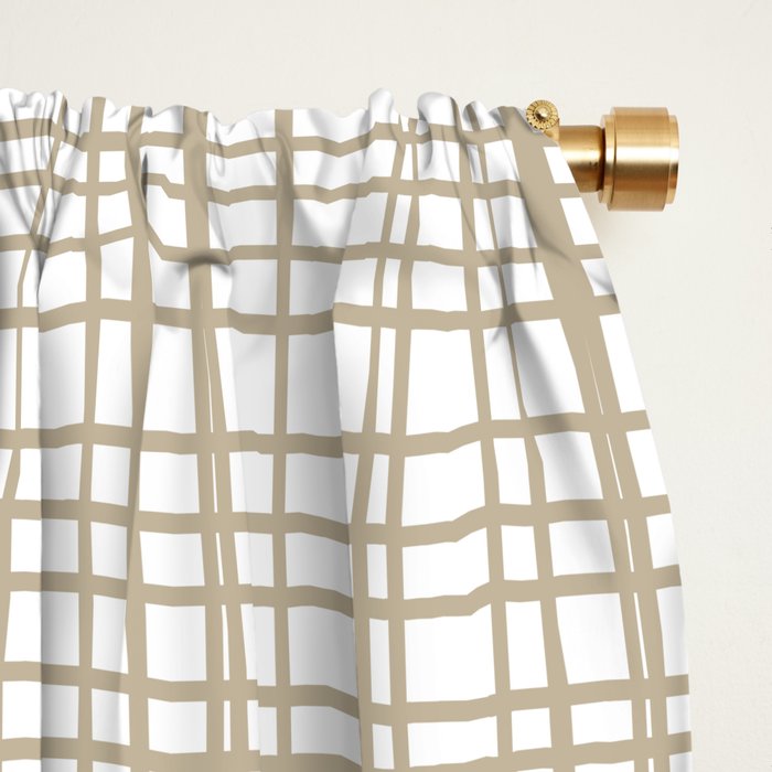 Fine Weave Minimalist Retro Mid Century Modern Pattern in Flax and White Window Curtain Gallery Image 2