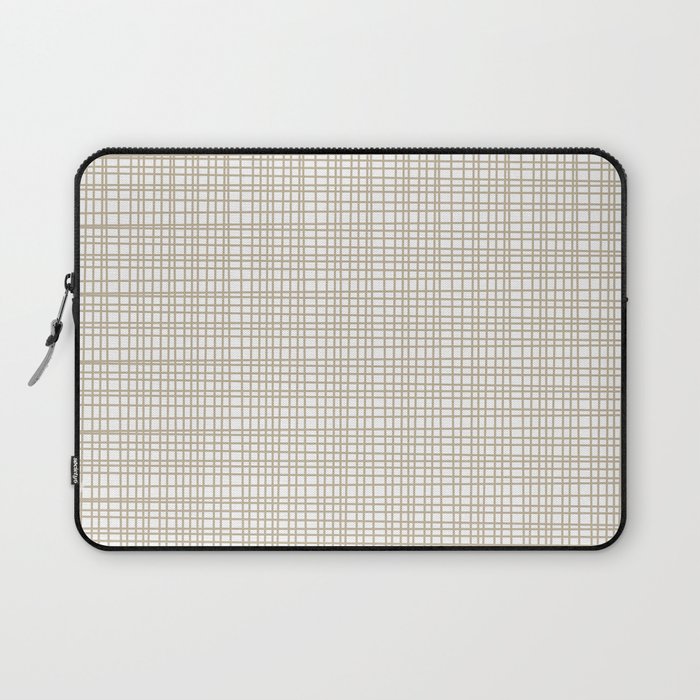 Fine Weave Minimalist Retro Mid Century Modern Pattern in Flax and White Laptop Sleeve Gallery Image 1