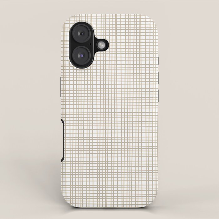 Fine Weave Minimalist Retro Mid Century Modern Pattern in Flax and White iPhone Case Gallery Image 1