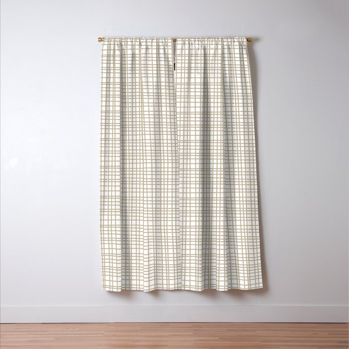 Fine Weave Minimalist Retro Mid Century Modern Pattern in Flax and White Window Curtain Gallery Image 3