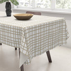 Fine Weave Minimalist Retro Mid Century Modern Pattern in Flax and White Tablecloth Gallery Image 3