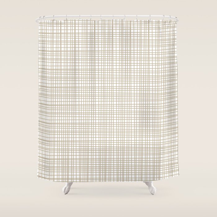 Fine Weave Minimalist Retro Mid Century Modern Pattern in Flax and White Shower Curtain Gallery Image 1