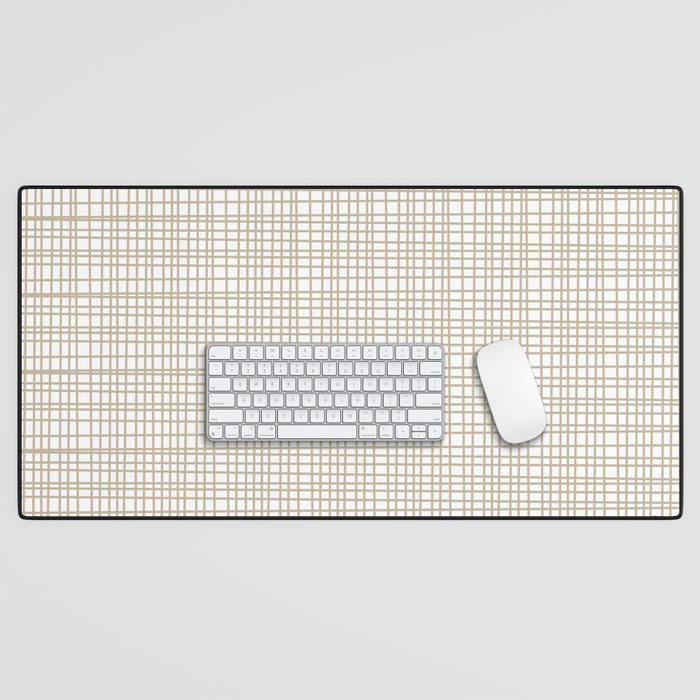 Fine Weave Minimalist Retro Mid Century Modern Pattern in Flax and White Desk Mat Gallery Image 1