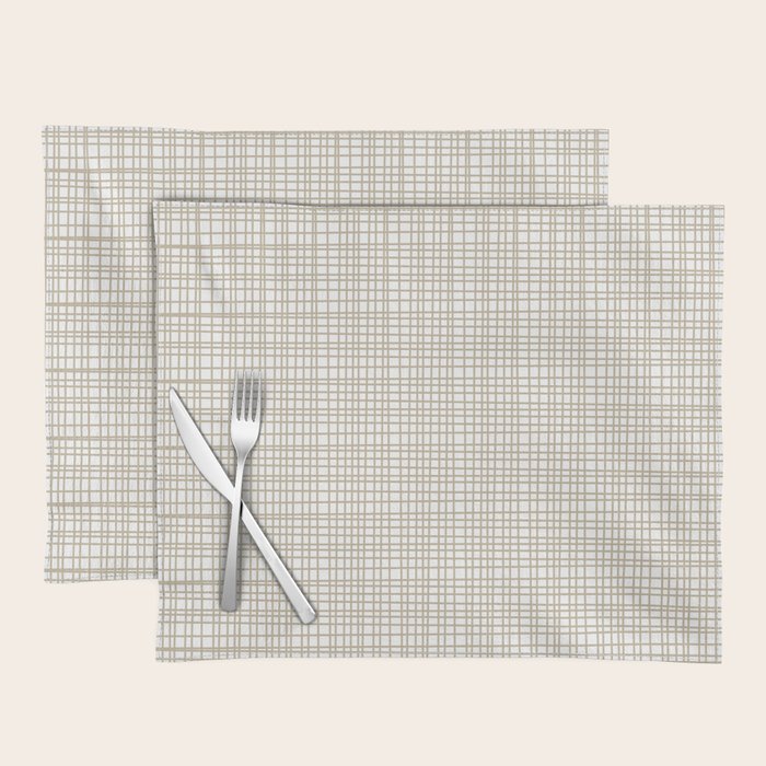 Fine Weave Minimalist Retro Mid Century Modern Pattern in Flax and White Placemat Gallery Image 1
