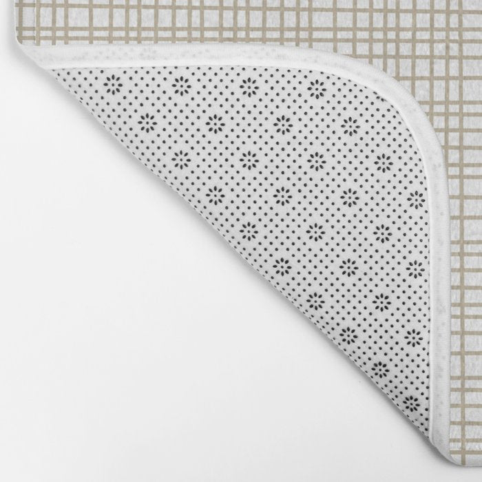 Fine Weave Minimalist Retro Mid Century Modern Pattern in Flax and White Bath Mat Gallery Image 2