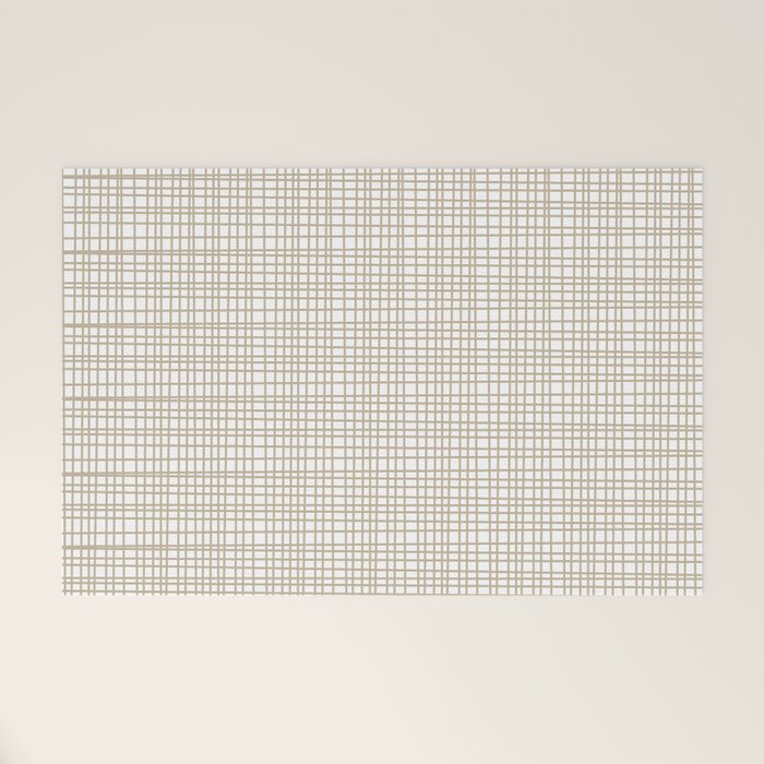 Fine Weave Minimalist Retro Mid Century Modern Pattern in Flax and White Welcome Mat Gallery Image 1