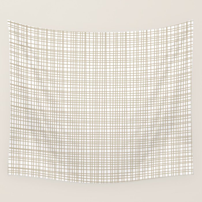 Fine Weave Minimalist Retro Mid Century Modern Pattern in Flax and White Wall Tapestry Gallery Image 1