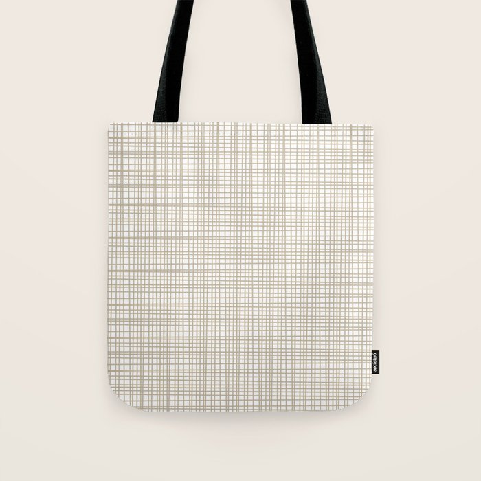 Fine Weave Minimalist Retro Mid Century Modern Pattern in Flax and White Tote Bag Gallery Image 1