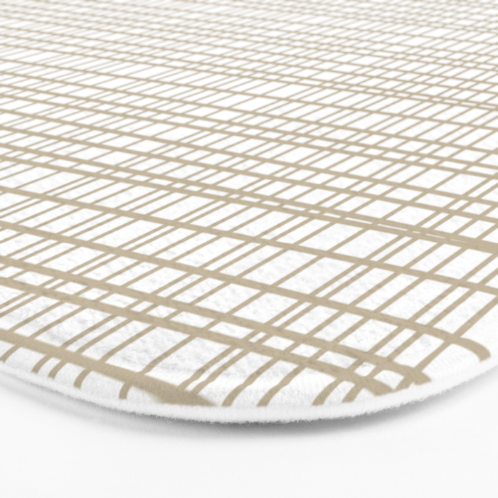 Fine Weave Minimalist Retro Mid Century Modern Pattern in Flax and White Bath Mat Gallery Image 3