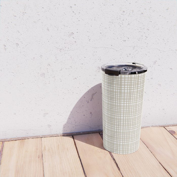Fine Weave Minimalist Retro Mid Century Modern Pattern in Flax and White Travel Mug Gallery Image 4