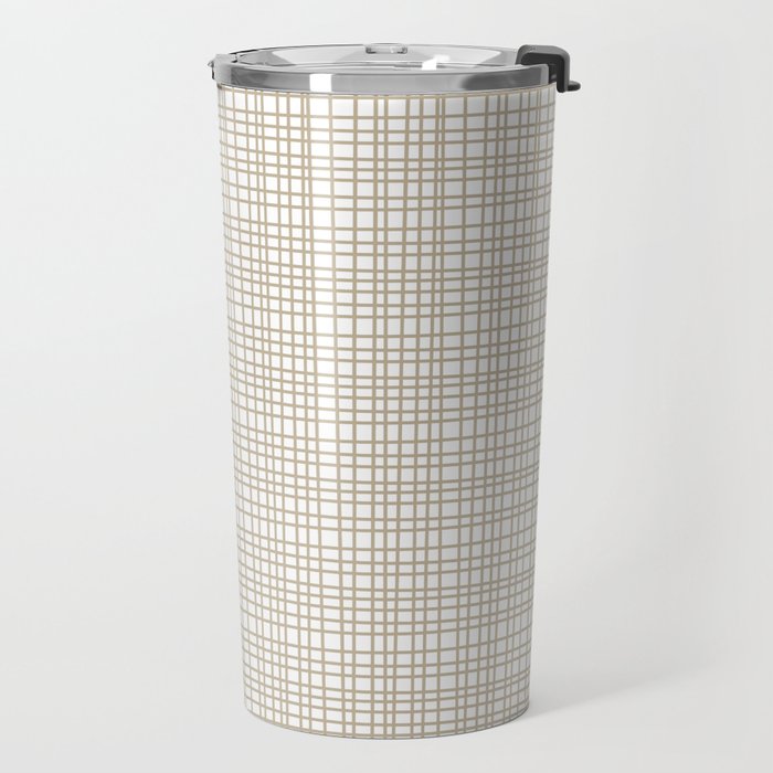 Fine Weave Minimalist Retro Mid Century Modern Pattern in Flax and White Travel Mug Gallery Image 2