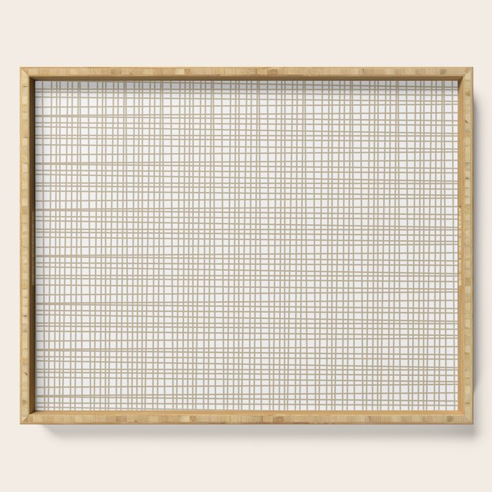 Fine Weave Minimalist Retro Mid Century Modern Pattern in Flax and White Serving Tray Gallery Image 1