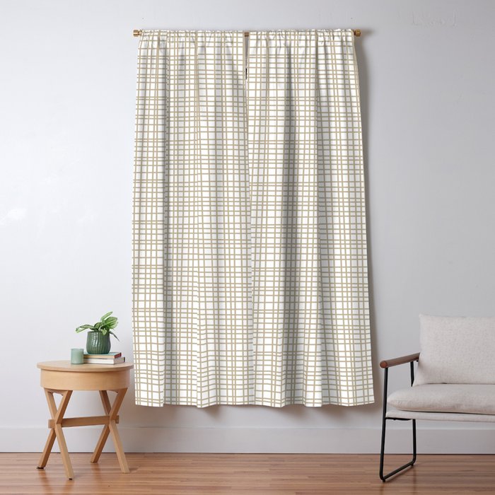 Fine Weave Minimalist Retro Mid Century Modern Pattern in Flax and White Window Curtain Gallery Image 1