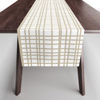 Fine Weave Minimalist Retro Mid Century Modern Pattern in Flax and White Table Runner Gallery Image 1