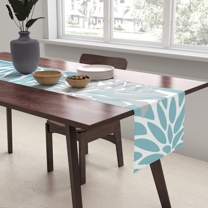 Chic, Flowers Print, Grey, Teal, Turquoise Table Runner Gallery Image 2