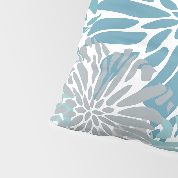 Chic, Flowers Print, Grey, Teal, Turquoise Pillow Sham Gallery Image 4