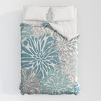 Chic, Flowers Print, Grey, Teal, Turquoise Comforter Gallery Image 6