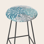 Chic, Flowers Print, Grey, Teal, Turquoise Stool Gallery Image 2