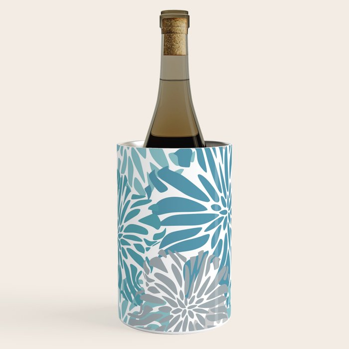 Chic, Flowers Print, Grey, Teal, Turquoise Wine Chiller Gallery Image 2