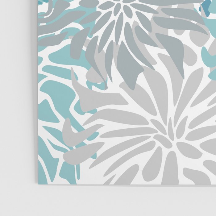 Chic, Flowers Print, Grey, Teal, Turquoise Poster Gallery Image 3