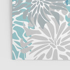 Chic, Flowers Print, Grey, Teal, Turquoise Poster Gallery Image 3