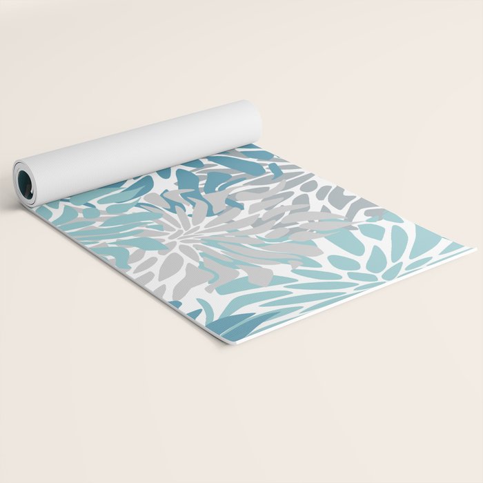 Chic, Flowers Print, Grey, Teal, Turquoise Yoga Mat Gallery Image 2