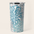 Chic, Flowers Print, Grey, Teal, Turquoise Travel Mug Gallery Image 1