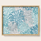 Chic, Flowers Print, Grey, Teal, Turquoise Serving Tray Gallery Image 1