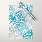 Chic, Flowers Print, Grey, Teal, Turquoise Wrapping Paper Gallery Image 1