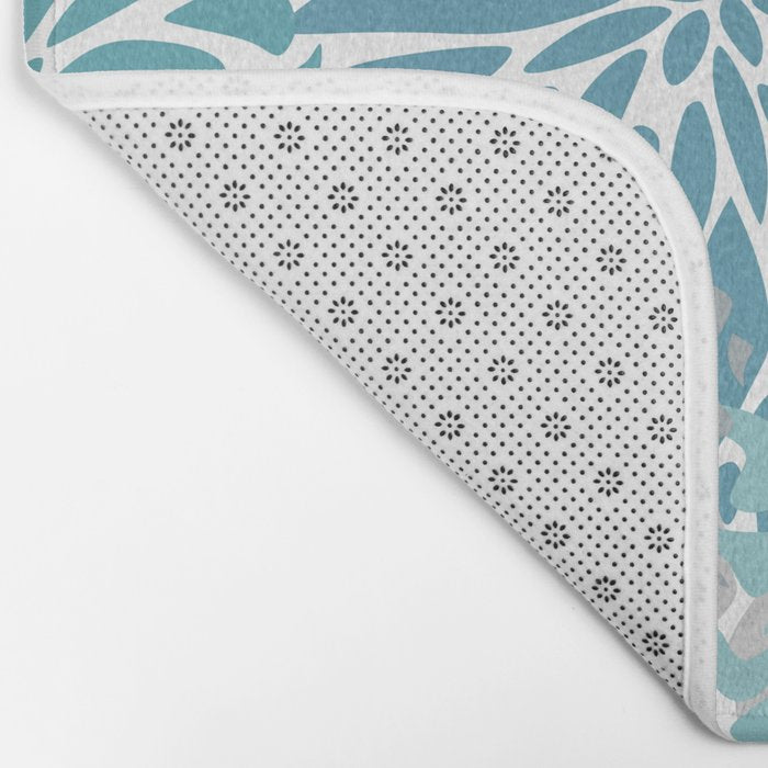 Chic, Flowers Print, Grey, Teal, Turquoise Bath Mat Gallery Image 2