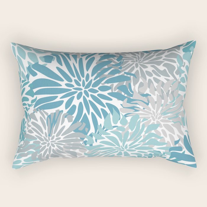 Chic, Flowers Print, Grey, Teal, Turquoise Rectangular Pillow Gallery Image 2