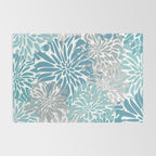 Chic, Flowers Print, Grey, Teal, Turquoise Rug Gallery Image 2