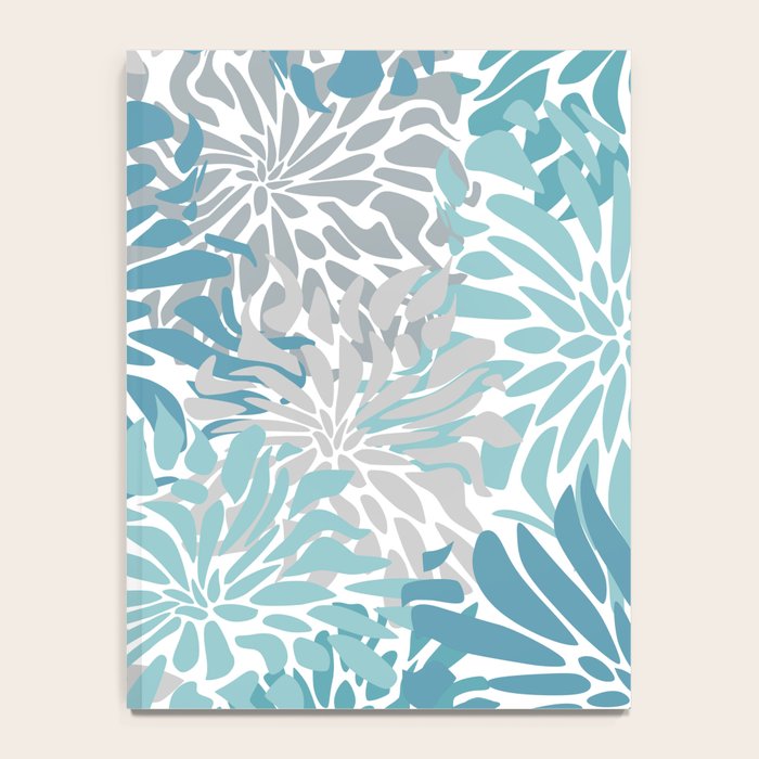 Chic, Flowers Print, Grey, Teal, Turquoise Notebook Gallery Image 4