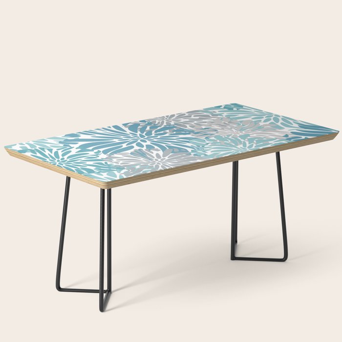 Chic, Flowers Print, Grey, Teal, Turquoise Coffee Table Gallery Image 1