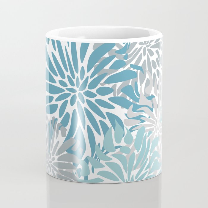 Chic, Flowers Print, Grey, Teal, Turquoise Coffee Mug Gallery Image 4