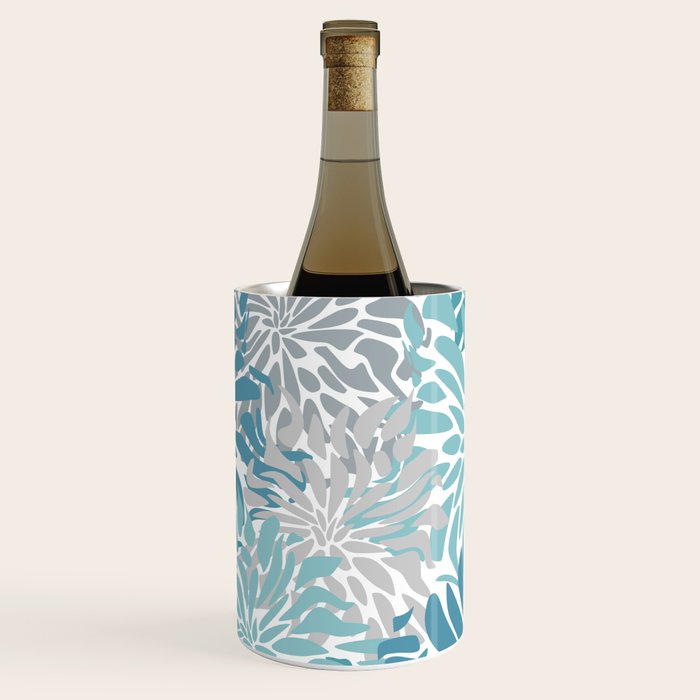 Chic, Flowers Print, Grey, Teal, Turquoise Wine Chiller Gallery Image 3