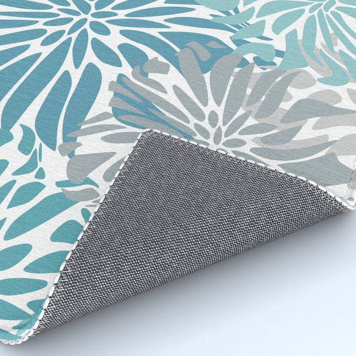 Chic, Flowers Print, Grey, Teal, Turquoise Rug Gallery Image 4