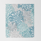Chic, Flowers Print, Grey, Teal, Turquoise Throw Blanket Gallery Image 2