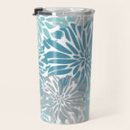 Chic, Flowers Print, Grey, Teal, Turquoise Travel Mug Gallery Image 3