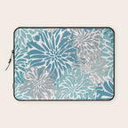Chic, Flowers Print, Grey, Teal, Turquoise Laptop Sleeve Gallery Image 1