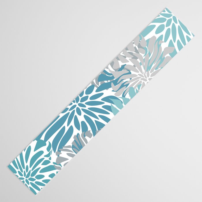 Chic, Flowers Print, Grey, Teal, Turquoise Table Runner Gallery Image 3