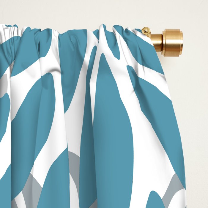 Chic, Flowers Print, Grey, Teal, Turquoise Window Curtain Gallery Image 2