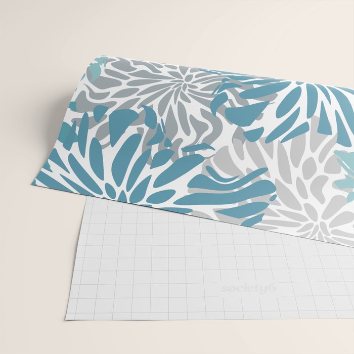 Chic, Flowers Print, Grey, Teal, Turquoise Wrapping Paper Gallery Image 2