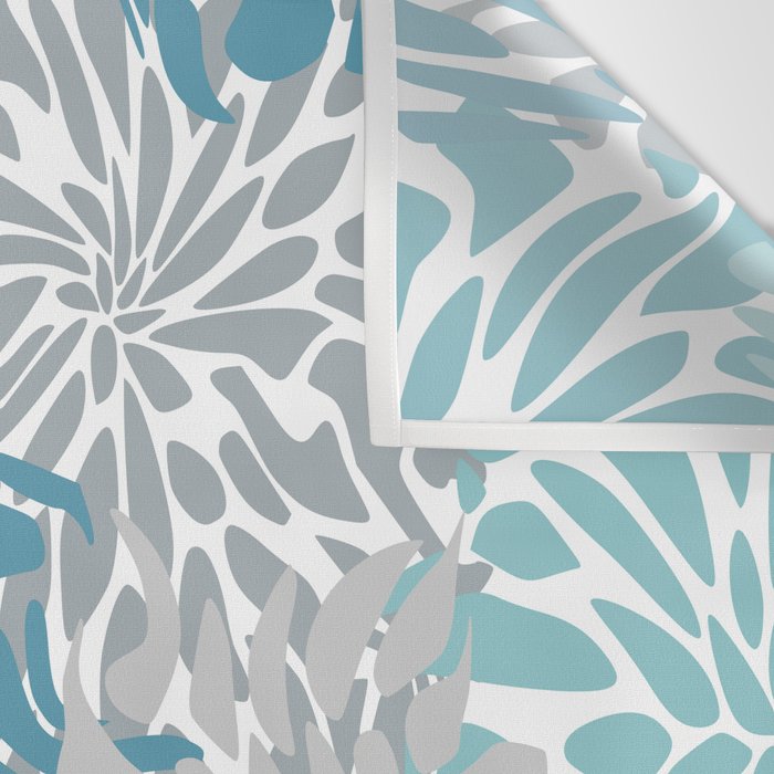 Chic, Flowers Print, Grey, Teal, Turquoise Wall Tapestry Gallery Image 3