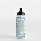 Chic, Flowers Print, Grey, Teal, Turquoise Water Bottle Gallery Image 2