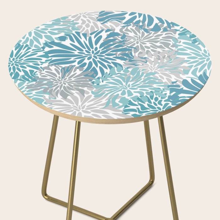 Chic, Flowers Print, Grey, Teal, Turquoise Side Table Gallery Image 2