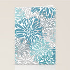 Chic, Flowers Print, Grey, Teal, Turquoise Stationery Card Gallery Image 2