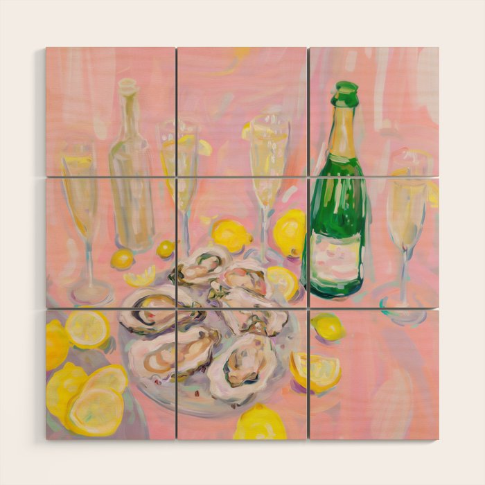 Oysters and Champagne Celebration Wood Wall Art Gallery Image 1
